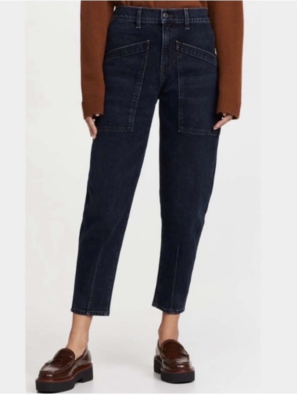 Veronica Beard Charlie Barrel Jean Patch Pockets High Rise Dark Ink Size 26